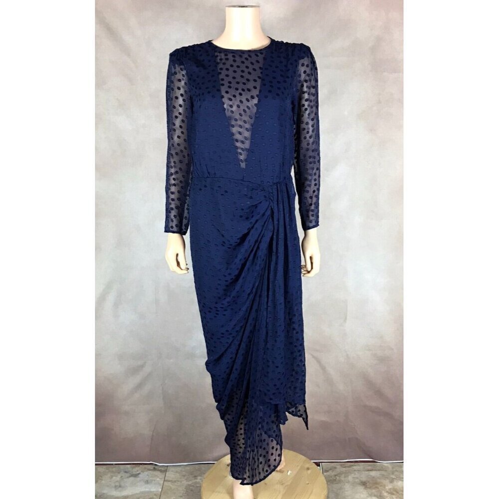 Blue Polka Dot Illusion Maxi Dress NWT M - Picture 9 of 15